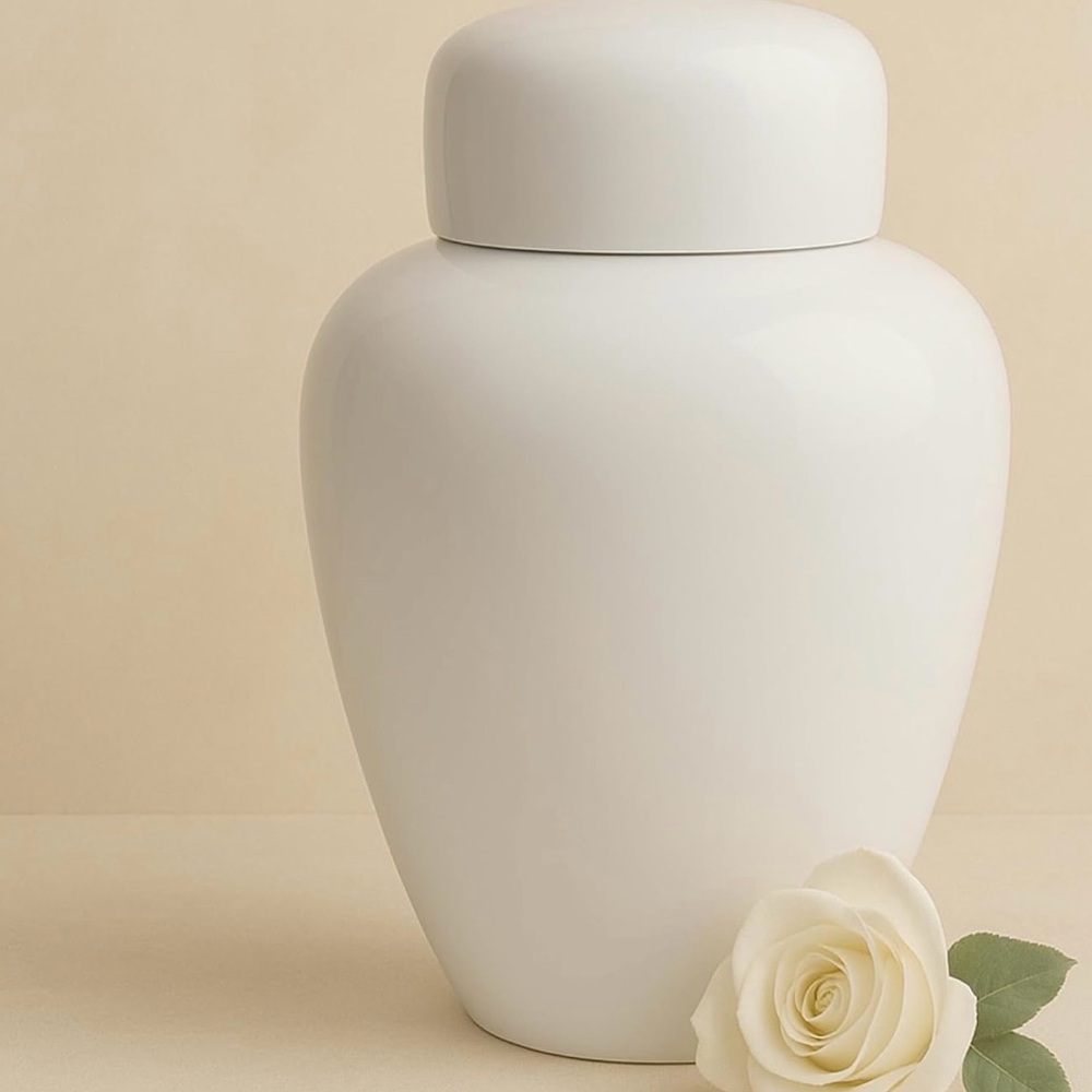 Modern Serenity Ceramic Urn In Ivory, Adult Cremation Burial Ceremony Display